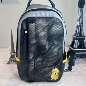 Coach Black and Gray Backpack with Yellow Accents